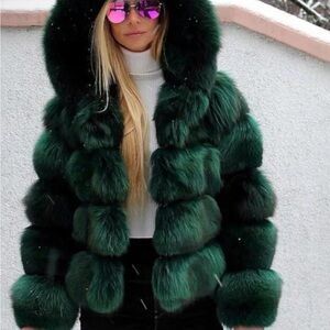Luxurious Green Faux Fur Jacket